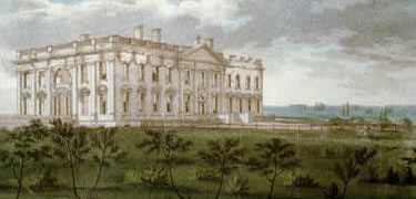 Engraving of the White House by William Strickland in 1814 (Library of Congress Prints and Photographs Division)